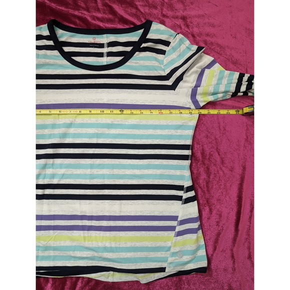 TALBOTS Cotton T-Shirt Long-sleeve Striped Casual Sz L Purple - Picture 5 of 7